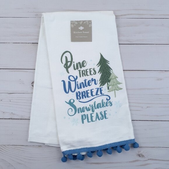 Dual Purpose Kitchen Towel Pine Trees Winter Breeze Snowflakes Please - Picture 1 of 3